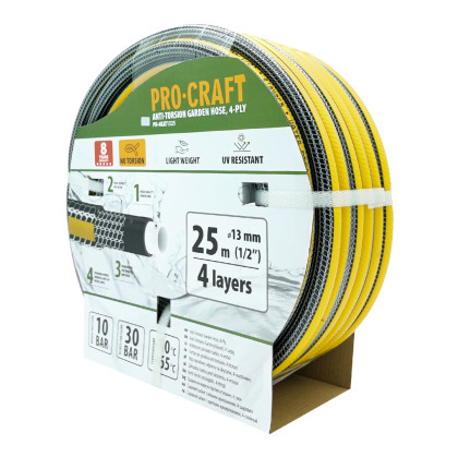 PROCRAFT Černo-žlutá zahradní hadicí 4-vrstvá, 1/2" 25 m