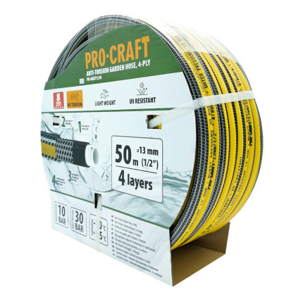 PROCRAFT Černo-žlutá zahradní hadicí 4-vrstvá, 1/2" 50 m