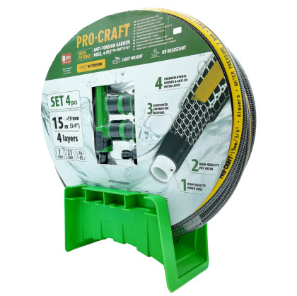 PROCRAFT Černo-žlutá zahradní hadicí 4-vrstvá, 3/4" 15 m s příslušenstvím