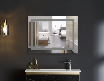 Koupelnové zrcadlo s LED osvětlením, protizamlžovací funkcí, regulací jasu a hodinkami, MR02-100×80 | MR02-100×80 WARM