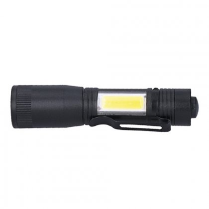 LED kovová svítlna 3W + COB, 150 + 60lm, 1x AA, černá