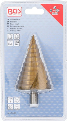 Stupňovitý vrták do kovu s titanovým povrchem, 6 - 60 mm - B74429