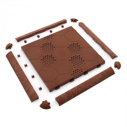 Hnědý plastový rohový nájezd pro terasové dlaždice Linea Easy - 5,4 x 5,4 x 2,5 cm - 4 ks