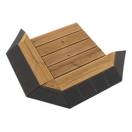 Hnědý dřevoplastový nájezd "samice" pro terasové dlaždice Linea Combi-Wood - 39 x 19,5 x 6,5 cm