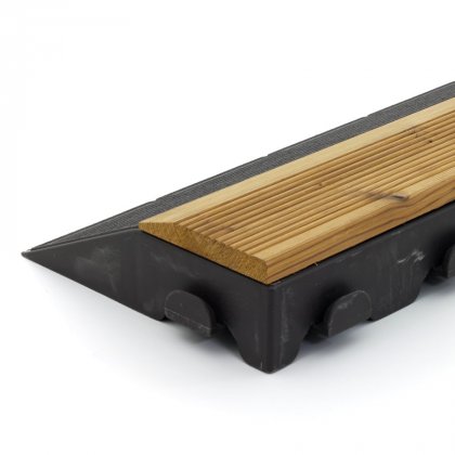 Hnědý dřevoplastový nájezd "samec" pro terasové dlaždice Linea Combi-Wood - 117 x 20,5 x 6,5 cm