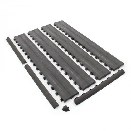 Hnědý plastový nájezd "samec" pro terasové dlaždice Linea Woodenlike - 58 x 5,6 x 2,5 cm