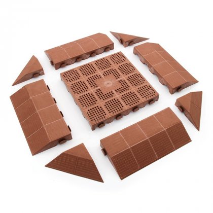 Hnědá plastová děrovaná terasová dlaždice Linea Combi - 40 x 40 x 4,8 cm