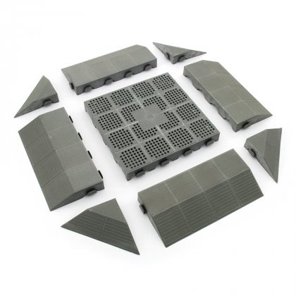 Šedá hnědá děrovaná plastová terasová dlaždice Linea Combi - 40 x 40 x 4,8 cm