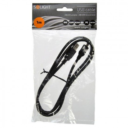 USB kabel, USB 2.0 A konektor - USB B micro konektor, sáček, 1m