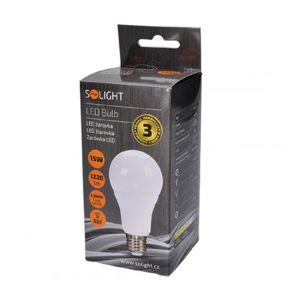 LED žárovka, klasický tvar, 15W, E27, 6000K, 270°, 1220lm