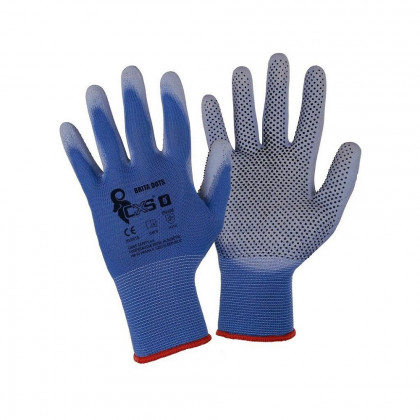 Rukavice BRITA DOTS, máčené v PU a PVC terčíky, vel. 6-7