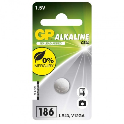 Alkalická knoflíková baterie GP LR43 (186F), blistr