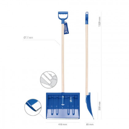 Hrablo na sníh ALPIN 1 A modrá, 33x41cm, dřevěná násada