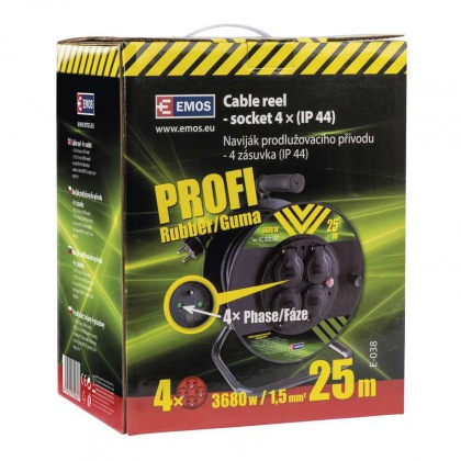 Gumový prodlužovací kabel na bubnu - 4 zásuvky 25m