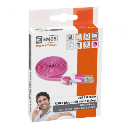 Kabel USB 2.0 A/M - micro B/M 1m růžový