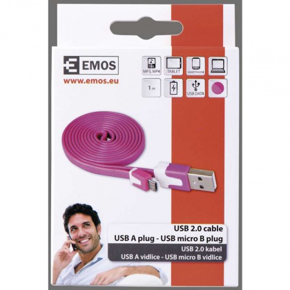Kabel USB 2.0 A/M - micro B/M 1m růžový