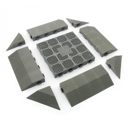 Šedý plastový nájezd "samice" pro terasovou dlažbu Linea Combi - 40 x 19,5 x 4,8 cm