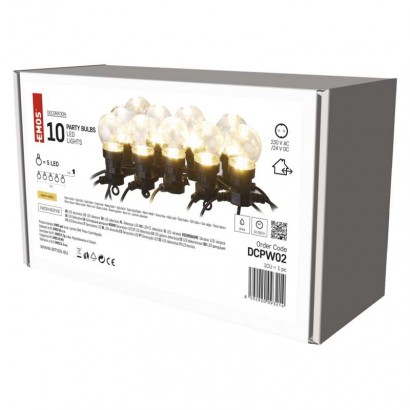 LED světelný řetěz – 10x párty žárovky čiré, 5 m, venkovní i vnitřní, teplá bílá