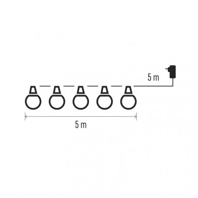 LED světelný řetěz – 10x párty žárovky čiré, 5 m, venkovní i vnitřní, teplá bílá