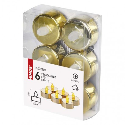 LED dekorace – 6x čajová svíčka zlatá, 6x CR2032, vnitřní, vintage