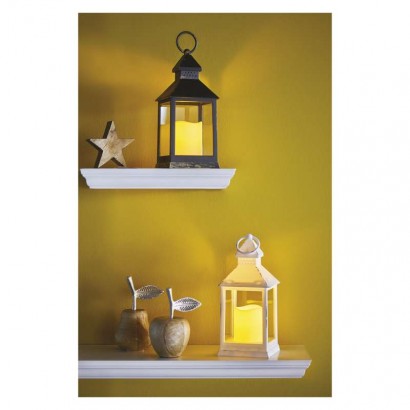 LED dekorace – lucerna antik bílá blikající, 3x AAA, vnitřní, vintage, časovač