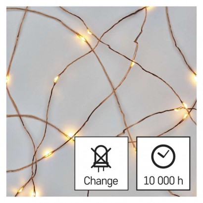 LED vánoční nano řetěz měděný, 10 m, venkovní i vnitřní, teplá bílá, časovač