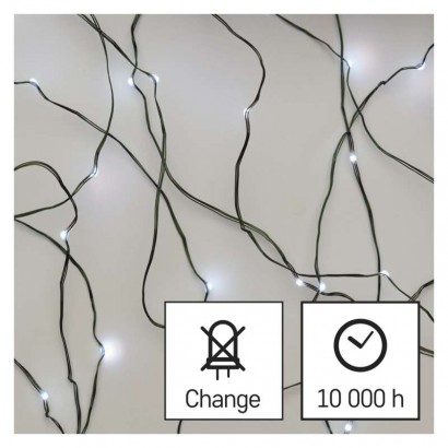LED vánoční nano řetěz zelený, 15 m, venkovní i vnitřní, studená bílá, časovač