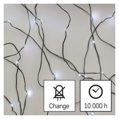 LED vánoční nano řetěz zelený, 7,5 m, venkovní i vnitřní, studená bílá, časovač