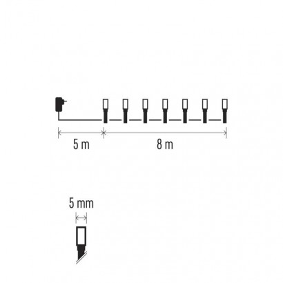 LED vánoční řetěz, 8 m, venkovní i vnitřní, studená bílá, časovač