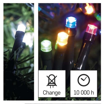 LED vánoční řetěz 2v1, 10 m, venkovní i vnitřní, studená bílá/multicolor, programy