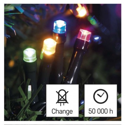 LED vánoční řetěz, 8 m, venkovní i vnitřní, multicolor, časovač