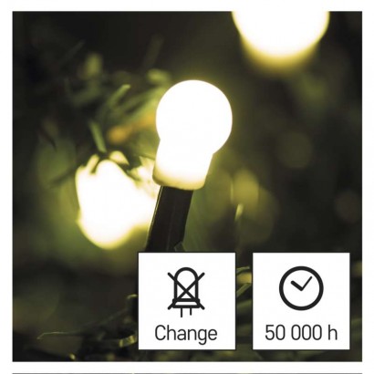 LED vánoční cherry řetěz – kuličky, 30 m, venkovní i vnitřní, teplá bílá, časovač