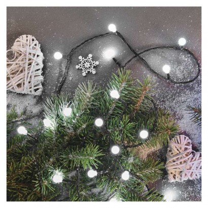 LED vánoční cherry řetěz – kuličky, 8 m, venkovní i vnitřní, studená bílá, programy