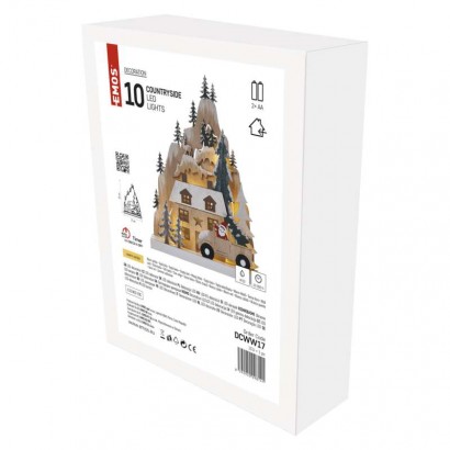 LED vánoční krajinka dřevěná, 22 cm, 2x AA, vnitřní, teplá bílá, časovač