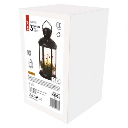 LED dekorace – vánoční lucerna se svíčkami černá, 35,5 cm, 3x C, vnitřní, vintage