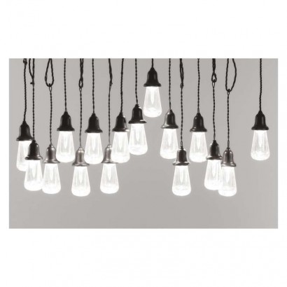 LED světelný řetěz – 16x párty žárovky čiré, 3,6 m, venkovní i vnitřní, studená bílá