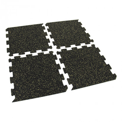 Černo-žlutá gumová modulová puzzle dlažba (okraj) FLOMA IceFlo SF1100 - 95,6 x 95,6 x 0,8 cm