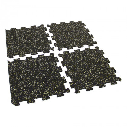 Černo-žlutá gumová modulová puzzle dlažba (okraj) FLOMA IceFlo SF1100 - 95,6 x 95,6 x 0,8 cm