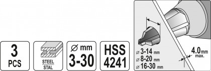 Sada stupňovitých kuželových vrtáků 3-30mm