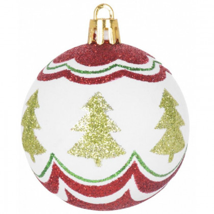Baňky MagicHome, 9 ks, červeno - zelené, s dekorací, na vánoční stromeček, 6 cm
