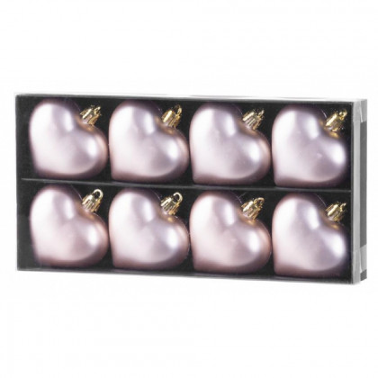 Ozdoba MagicHome, 8 ks, 6 cm, srdce, růžové, na vánoční stromeček