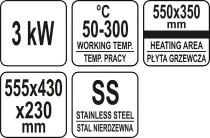 Grilovací deska hladká 3000W 550mm