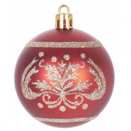Baňky MagicHome, 9ks, červené s ornamentem, 6cm