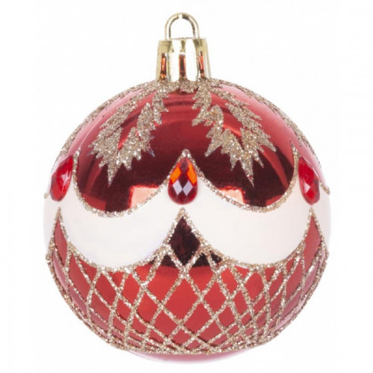 Baňky MagicHome, 9ks, červené s ornamentem, 6cm
