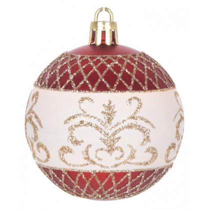 Baňky MagicHome, 9ks, červené s ornamentem, 6cm