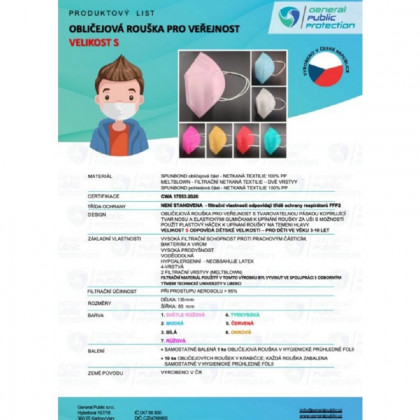 Obličejová maska pro veřejnost, velikost S, světle růžová, bal. 10ks