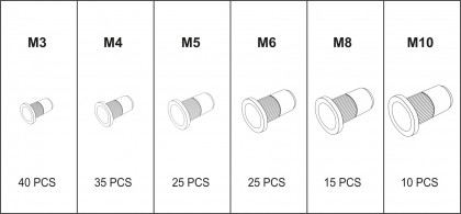 Sada ocelových nýtovacích matic M3-M10 150 ks