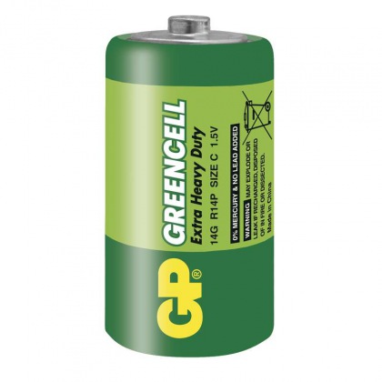 Zinkochloridová baterie GP Greencell R14 (C), blistr