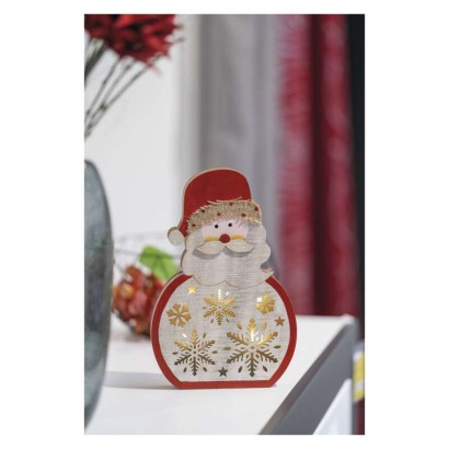 LED dekorace dřevěná – Santa, 30 cm, 2x AAA, vnitřní, teplá bílá, časovač