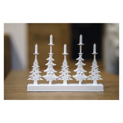 LED svícen – vánoční stromy se svíčkami, 24 cm, 2x AA, vnitřní, teplá bílá, časovač